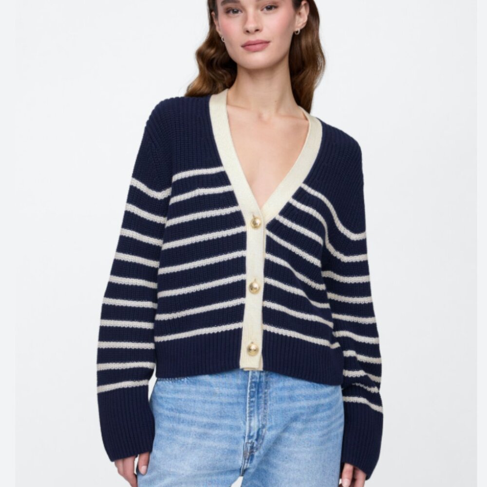 GAP Navy and White Striped Cardigan 100% Cotton